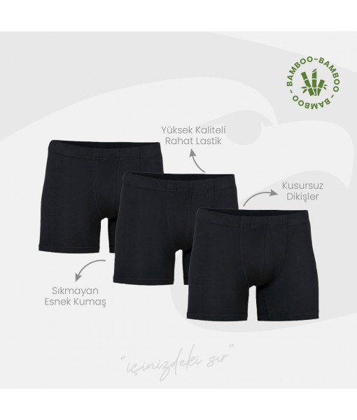 Erkek Siyah Bambu Boxer - 3LÜ PAKET 